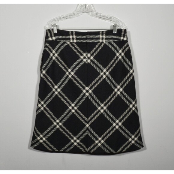 Lands End Black & White Plaid Wool Blend Midi A Line Academia Pocket Skirt Sz 10 - Picture 3 of 3